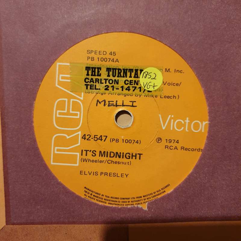 Elvis Presley  It's Midnight / Promised Land  - Vinyl 7" Record - Very-Good+ Quality (VG+)