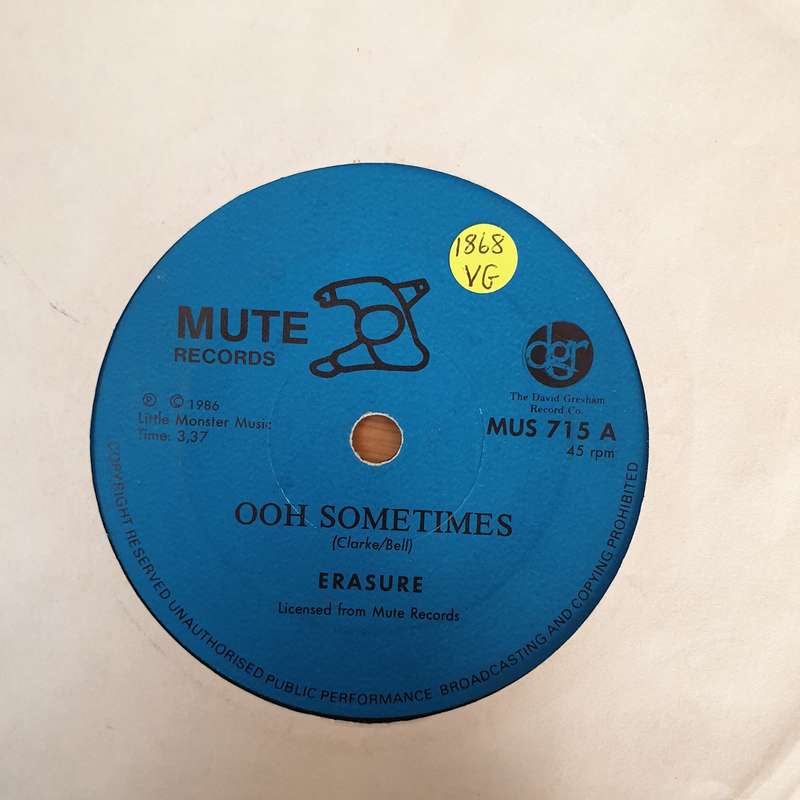Erasure  Sometimes - Vinyl 7" Record - Opened  - Very-Good Quality (VG)