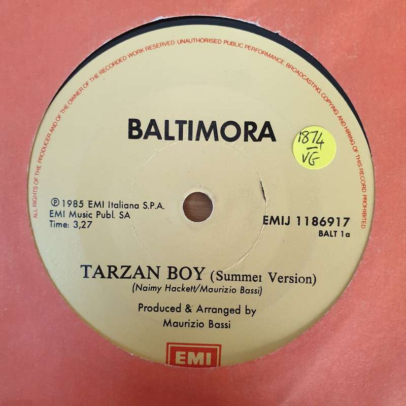 Baltimora  Tarzan Boy - Vinyl 7" Record - Very-Good- Quality (VG-)