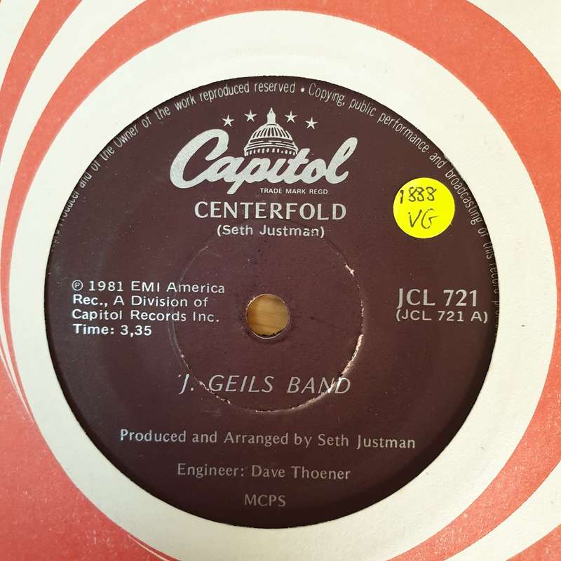 The J. Geils Band  Centerfold - Vinyl 7" Record - Opened  - Very-Good Quality (VG)