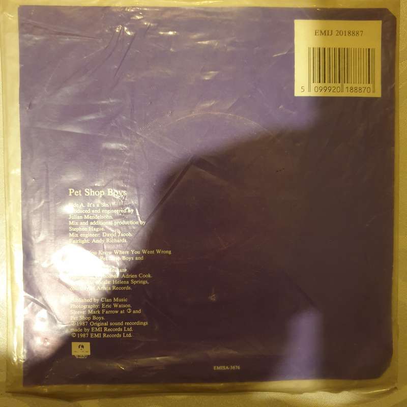Pet Shop Boys  It's A Sin - Vinyl 7" Record - Opened  - Very-Good Quality (VG)