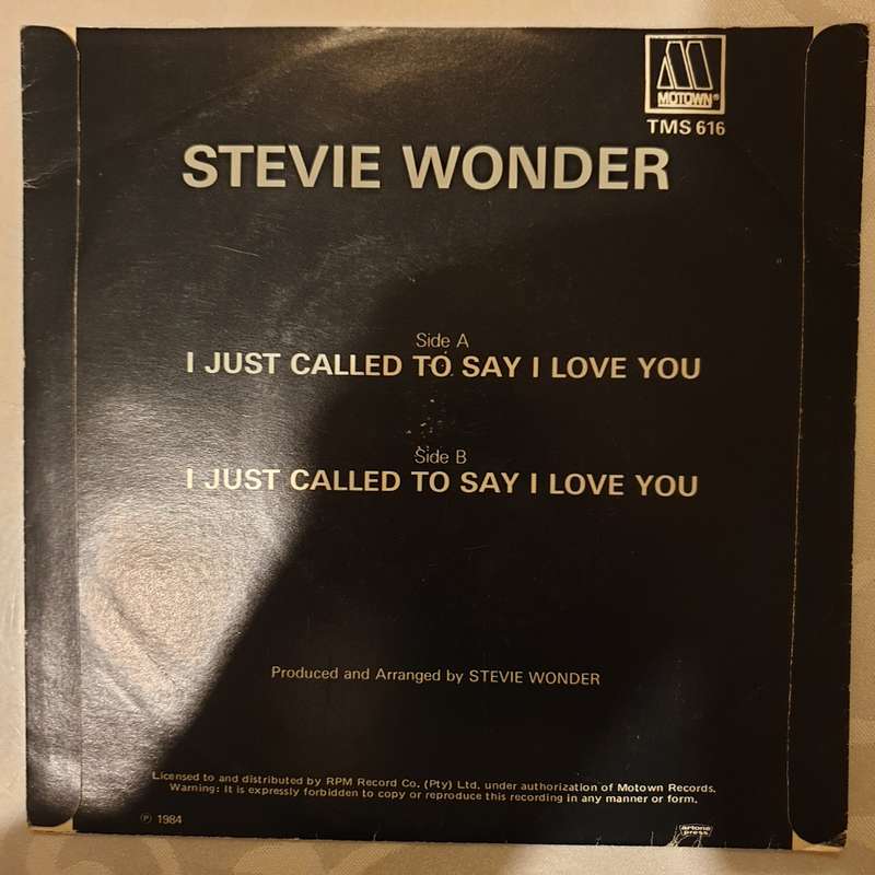 Stevie Wonder  I Just Called To Say I Love You - Vinyl 7" Record - Very-Good+ Quality (VG+)