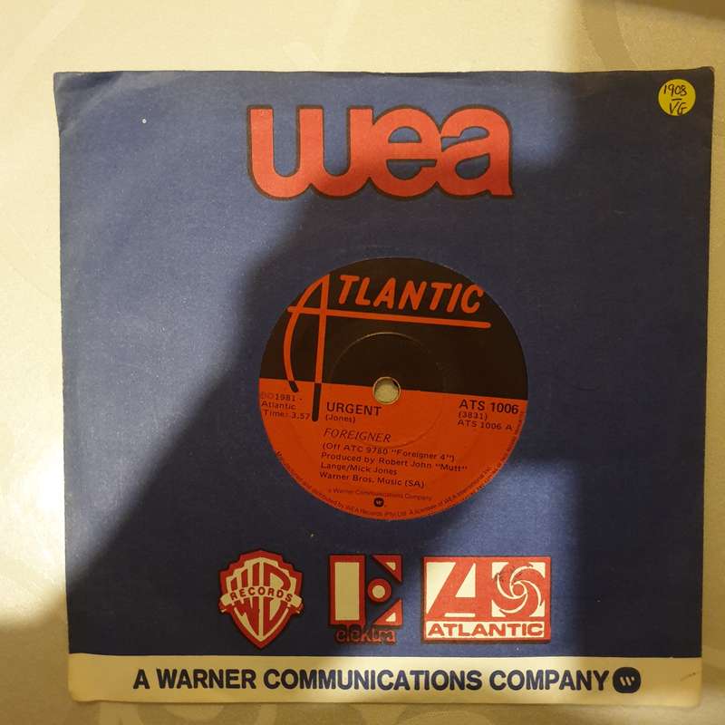 Foreigner  Urgent - Vinyl 7" Record - Opened  - Very-Good- Quality (VG-)