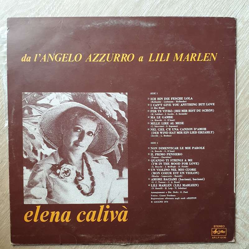 Elena Caliva' - Da L'angelo Azzurro a Lili Marlen (Autographed)  Vinyl LP Record - Very-Good+ ...