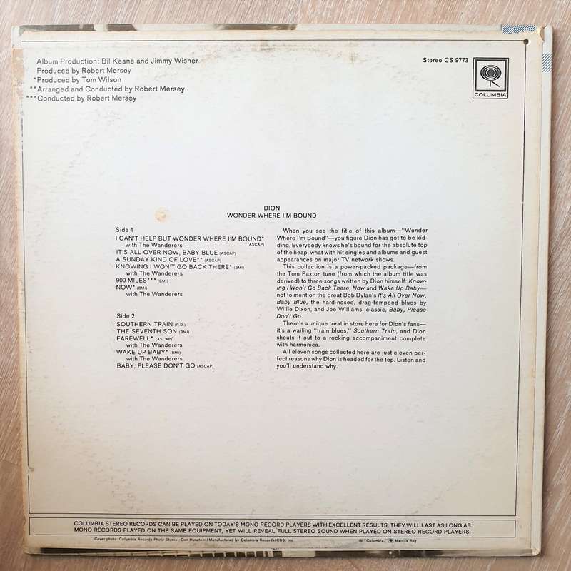 Dion  Wonder Where I'm Bound - Vinyl LP Record - Opened  - Very-Good Quality (VG)