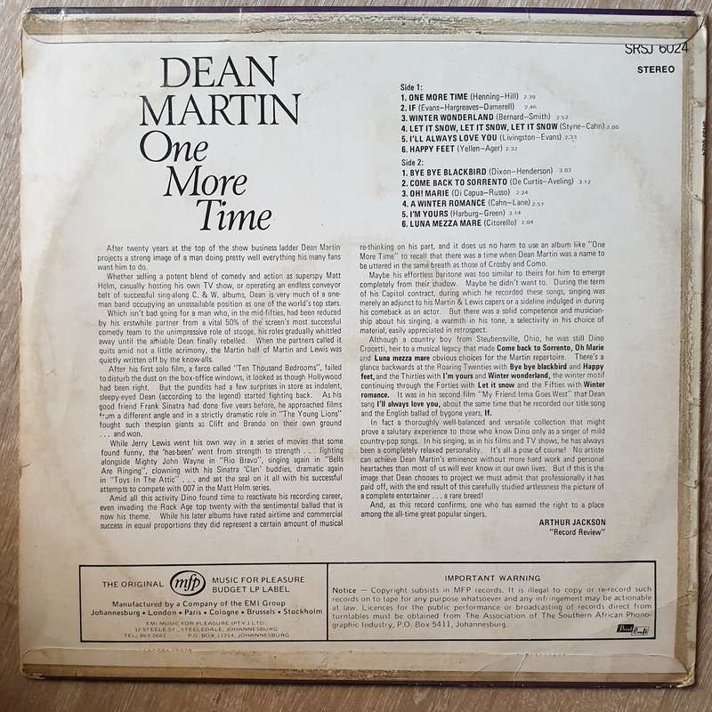 Dean Martin - One More Time - Vinyl LP Record - Good+ Quality (G+)