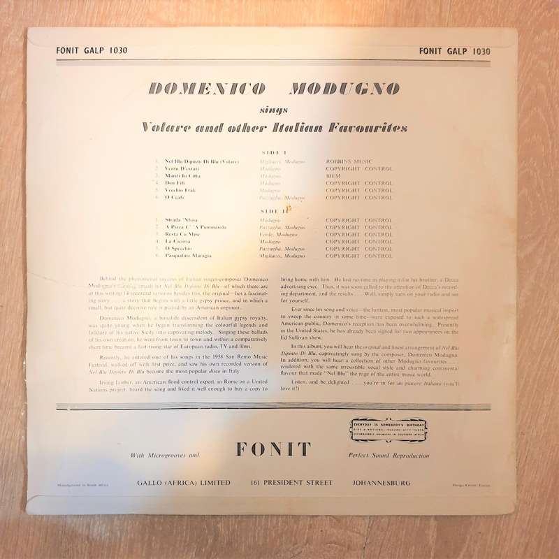 Domenico Modugno  Domenico Modugno Sings Nel Blu Dipinto Di Blu (Volare) And Other Italian ...