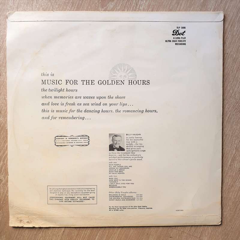 Billy Vaughn And His Orchestra  Music For The Golden Hours - Vinyl LP Record (VG+)
