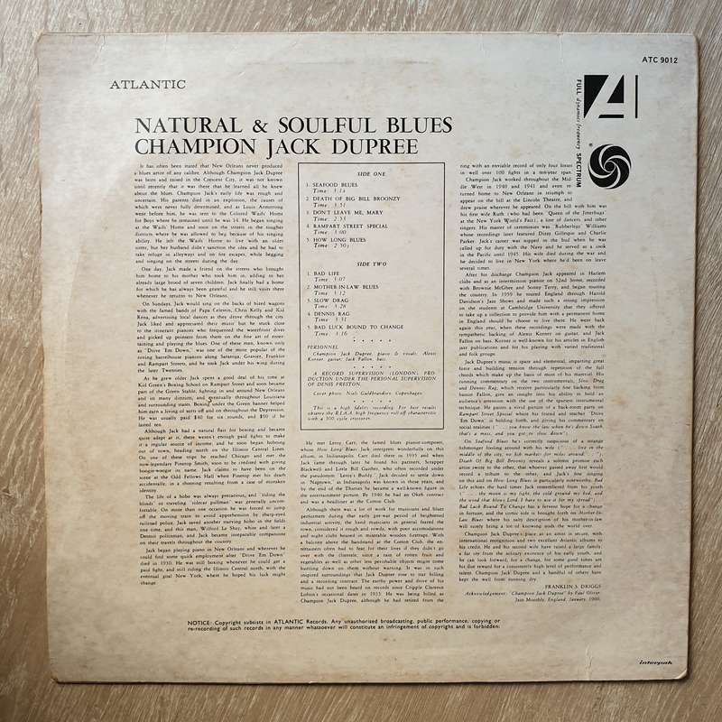 Champion Jack Dupree  Natural & Soulful Blues (rare SA) - Vinyl LP Record - Very-Good+ Qual...