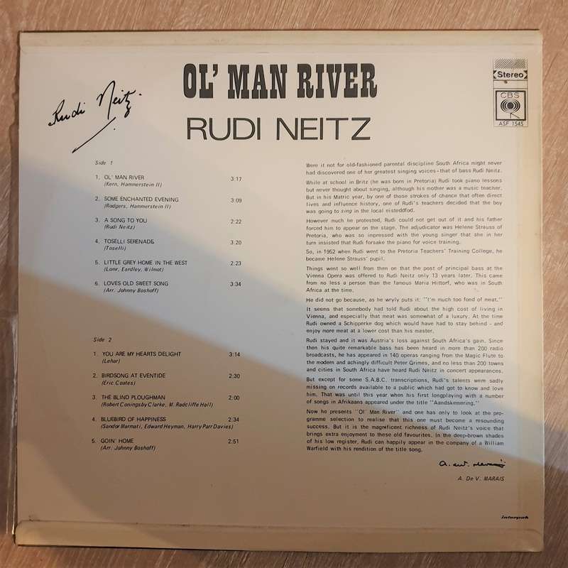 Rudi Neitz - Ol' Man River (Rare Autographed)  Vinyl LP Record - Opened  - Very-Good+ (VG+)