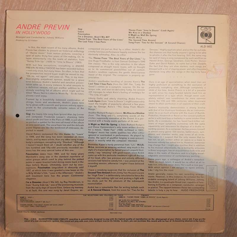 Andre Previn in Hollywood  Vinyl LP Record - Opened  - Very-Good+ (VG+)