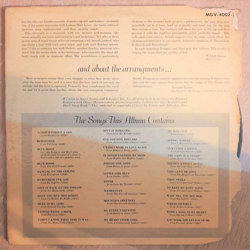 Ella Fitzgerald  Sings The Rodgers And Hart Song Book Volume 2 - Vinyl LP Record - Very-Goo...