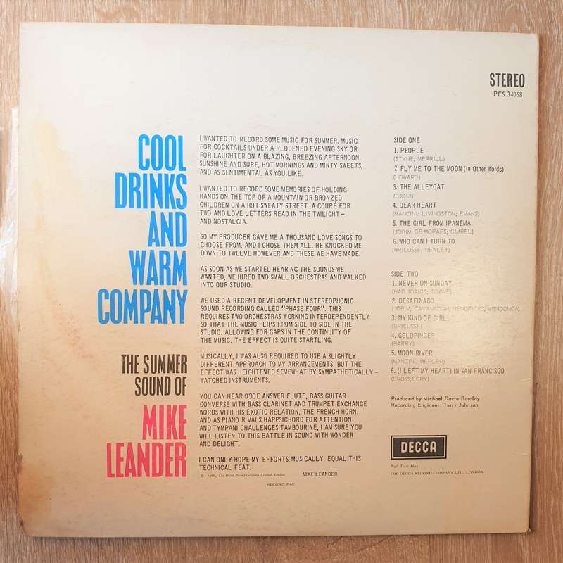 The Summer Sound Of Mike Leander  Cool Drinks And Warm Company - Vinyl LP Record - Very-Goo...