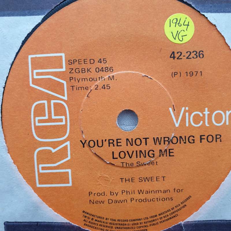 The Sweet  Funny Funny - Vinyl 7" Record - Opened  - Very-Good Quality (VG)
