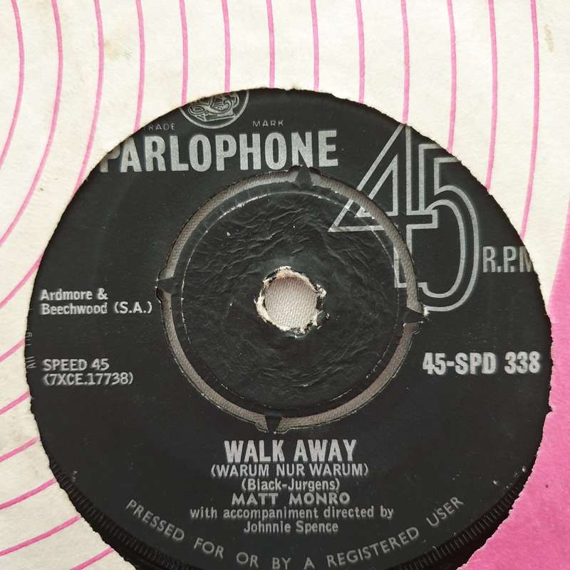 Matt Monro  Walk Away/Softly As I Leave You - Vinyl 7" Record - Good Quality (G)