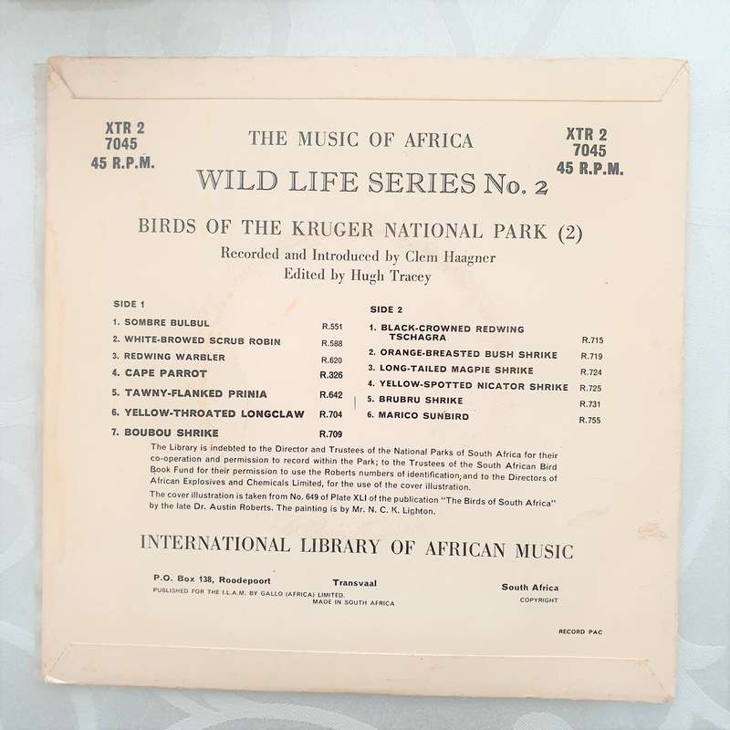 Birds of the Kruger National Park (2) - Vinyl 7" Record - Very-Good+ Quality (VG+)