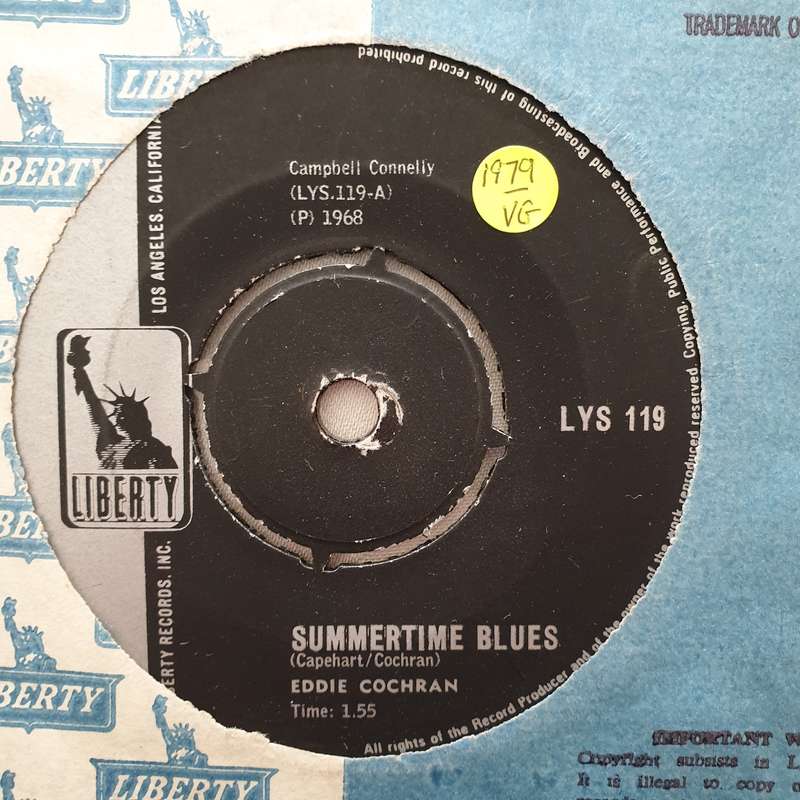 Eddie Cochran  Summertime Blues - Vinyl 7" Record - Opened  - Very-Good- Quality (VG-)