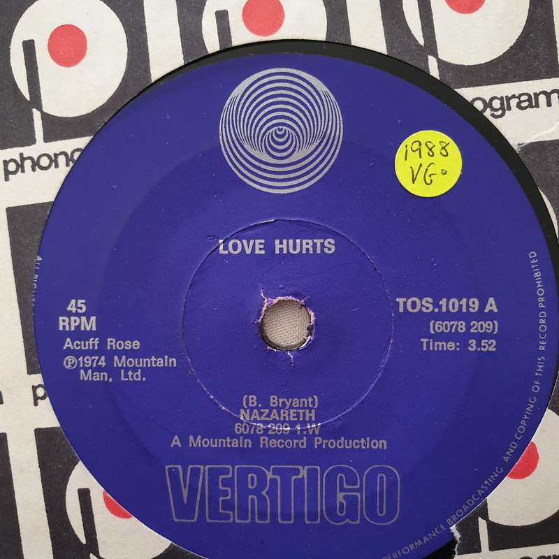 Nazareth  Love Hurts - Vinyl 7" Record - Opened  - Very-Good Quality (VG)