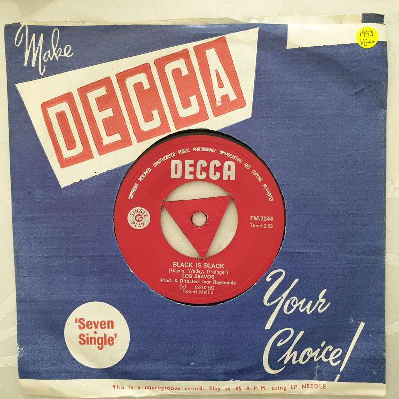 Los Bravos  Black Is Black - Vinyl 7" Record - Very-Good+ Quality (VG+)