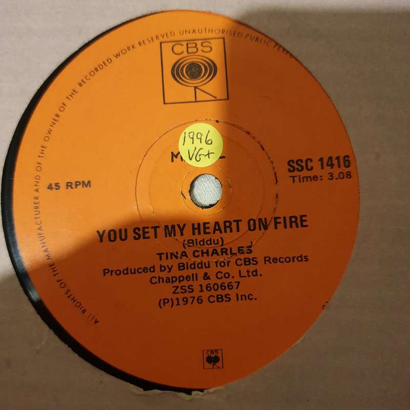 Tina Charles  You Set My Heart On Fire - Vinyl 7" Record - Very-Good+ Quality (VG+)