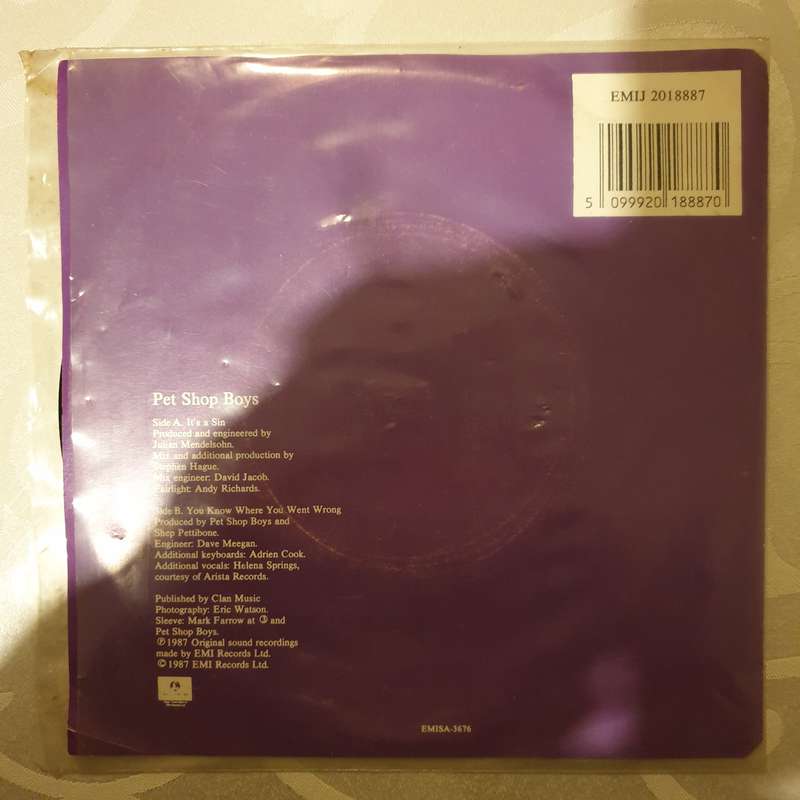 Pet Shop Boys  It's A Sin - Vinyl 7" Record - Very-Good+ Quality (VG+)