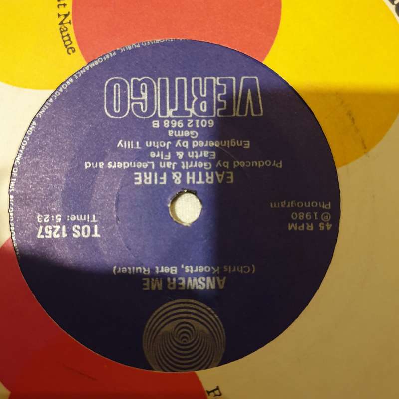 Earth & Fire  Weekend - Vinyl 7" Record - Very-Good+ Quality (VG+)