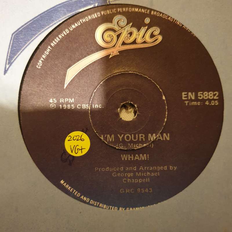 Wham!  I'm Your Man - Vinyl 7" Record - Very-Good+ Quality (VG+)