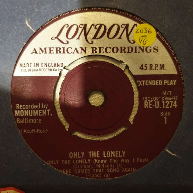 Roy Orbison  Only The Lonely - Vinyl 7" Record - Very-Good- Quality (VG-)