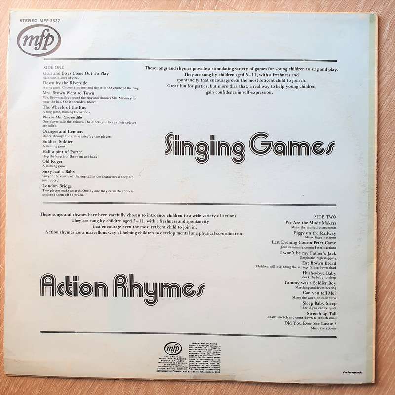 Singing Games/Action Rhymes - Childrens Songs - Vinyl LP Record - Very-Good+ Quality (VG+)