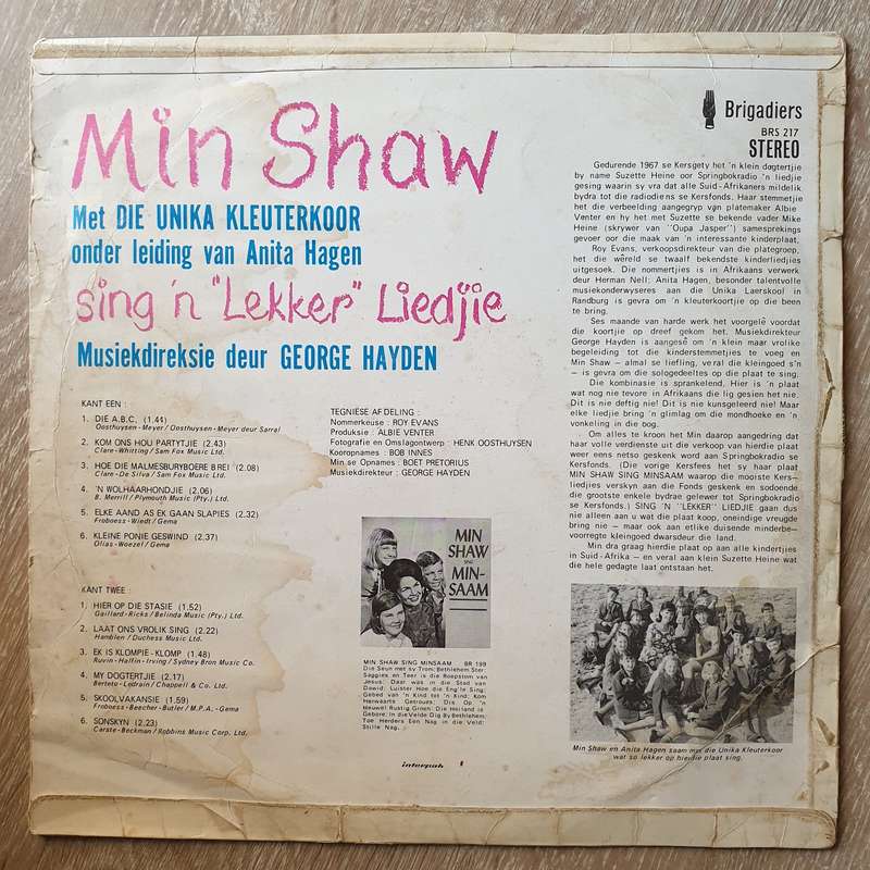 Min Shaw -  Sing 'n Lekker LIedtjie met Unika Kleuterkoor   Vinyl LP Record - Opened  - Goo...