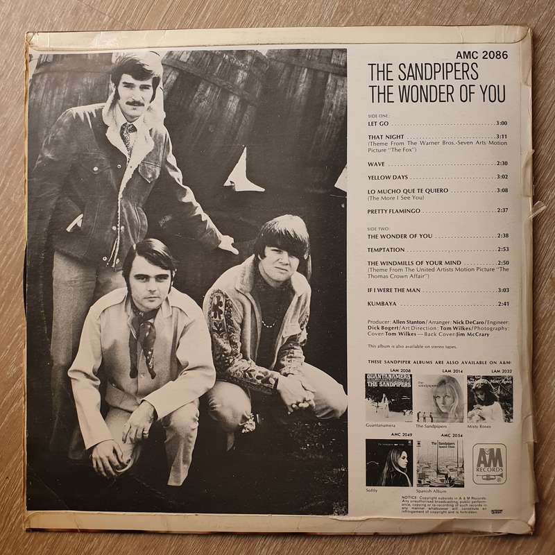 The Sandpipers  The Wonder Of You Vinyl - LP Record - Opened  - Very-Good Quality (VG)