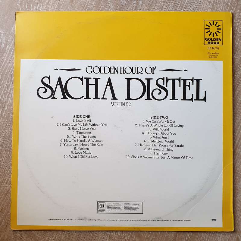 Sacha Distel  Golden Hour Of Sacha Distel - Vinyl LP Record - Very-Good+ Quality (VG+)
