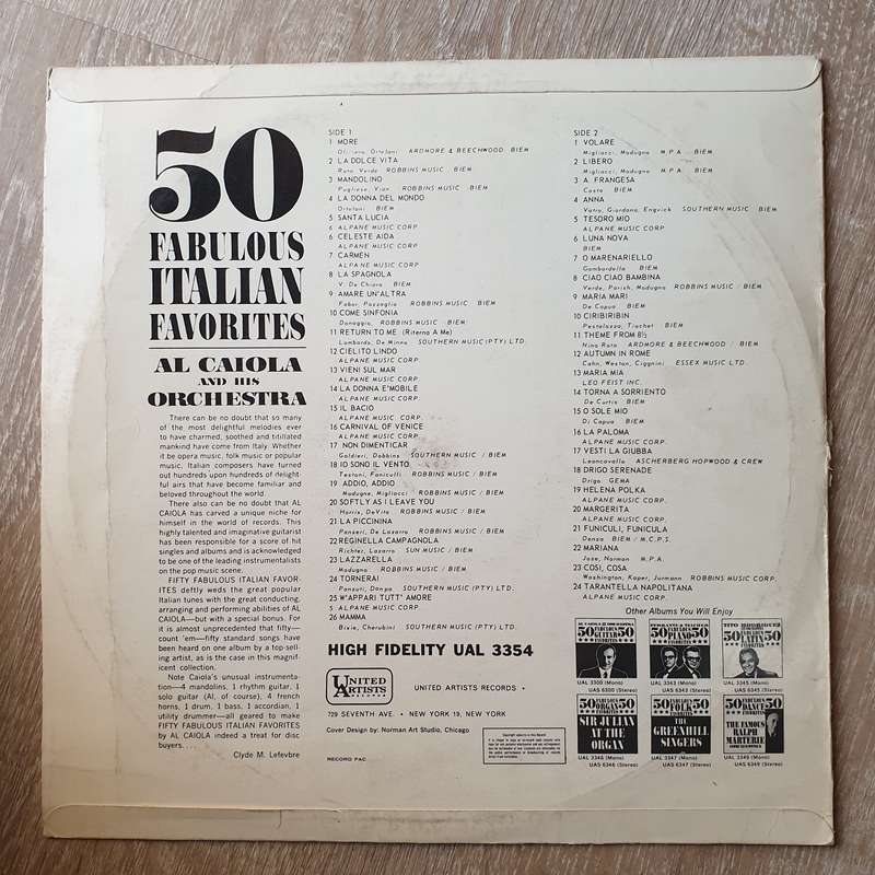 Al Caiola And His Orchestra  50 Fabulous Italian Favorites - Vinyl LP Record - Opened  - Ve...