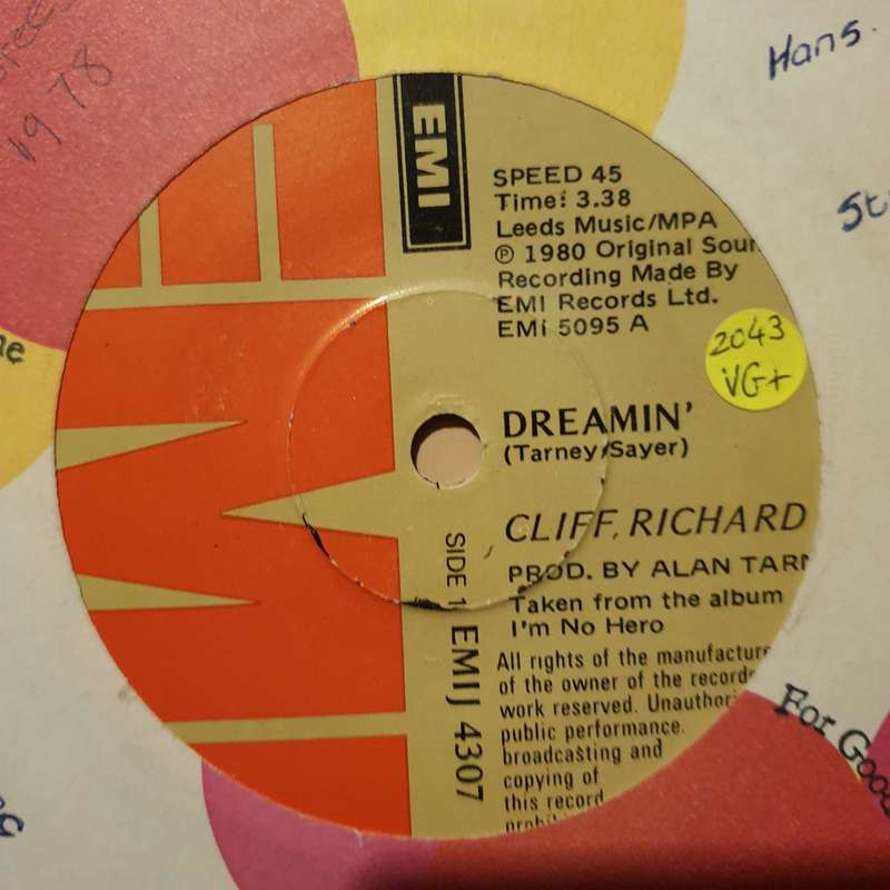 Cliff Richard  Dreamin' - Vinyl 7" Record - Very-Good+ Quality (VG+)