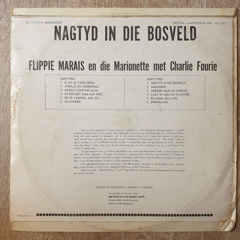 Flippie Marais - Nagtyd in die Bosveld - Vinyl LP Record - Opened  - Fair Quality (F)