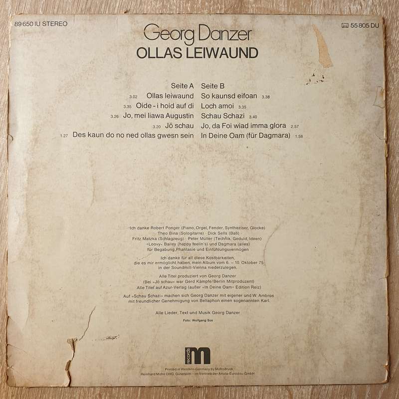 Georg Danzer  Ollas Leiwaund - Vinyl  LP Record - Opened  - Very-Good Quality (VG)