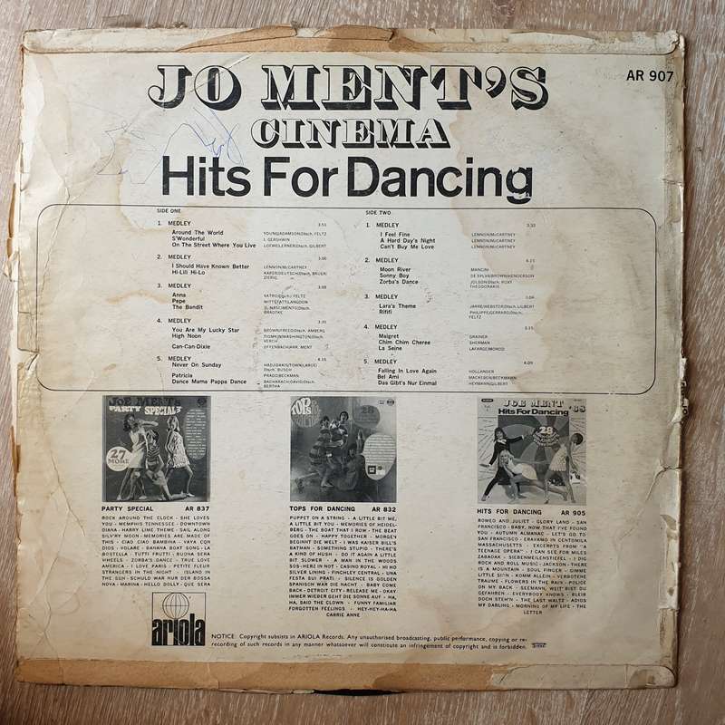 Jo Ment's Cinema  Hits for Dancing - Vinyl LP Record - Opened  - Good Quality (G) (Vinyl...