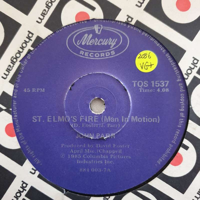 John Parr  St. Elmo's Fire (Man In Motion) - Vinyl 7" Record - Very-Good+ Quality (VG+)