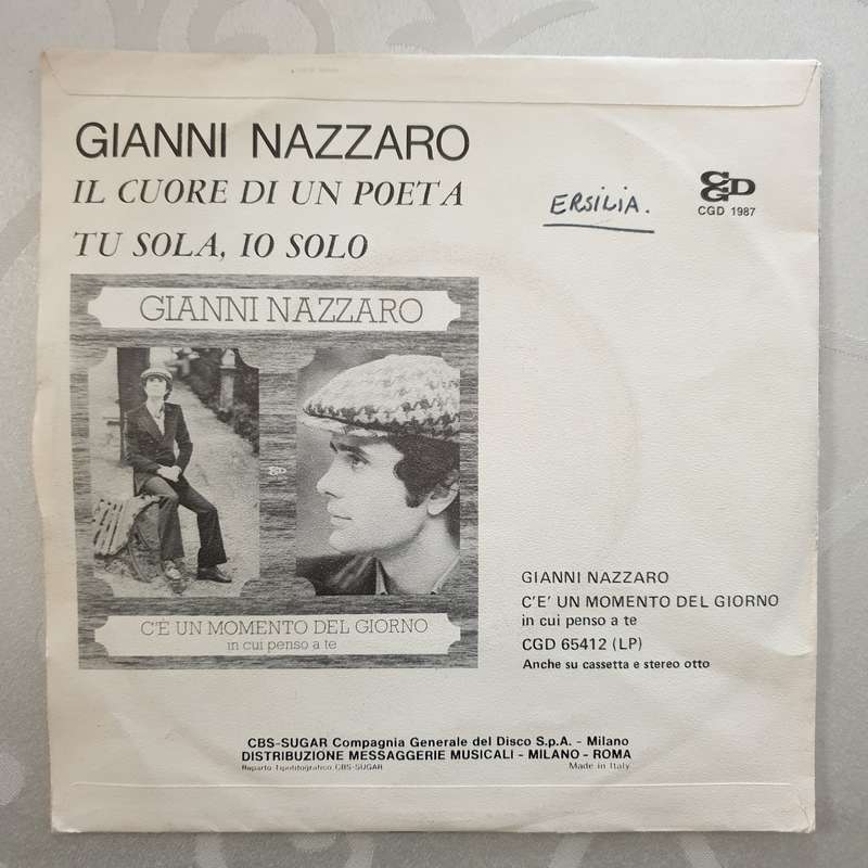 Gianni Nazzaro  Il Cuore Di Un Poeta - Vinyl 7" Record - Very-Good+ Quality (VG+)