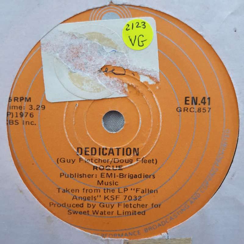Rogue  Dedication / Run For Shelter - Vinyl 7" Record - Very-Good Quality (VG)