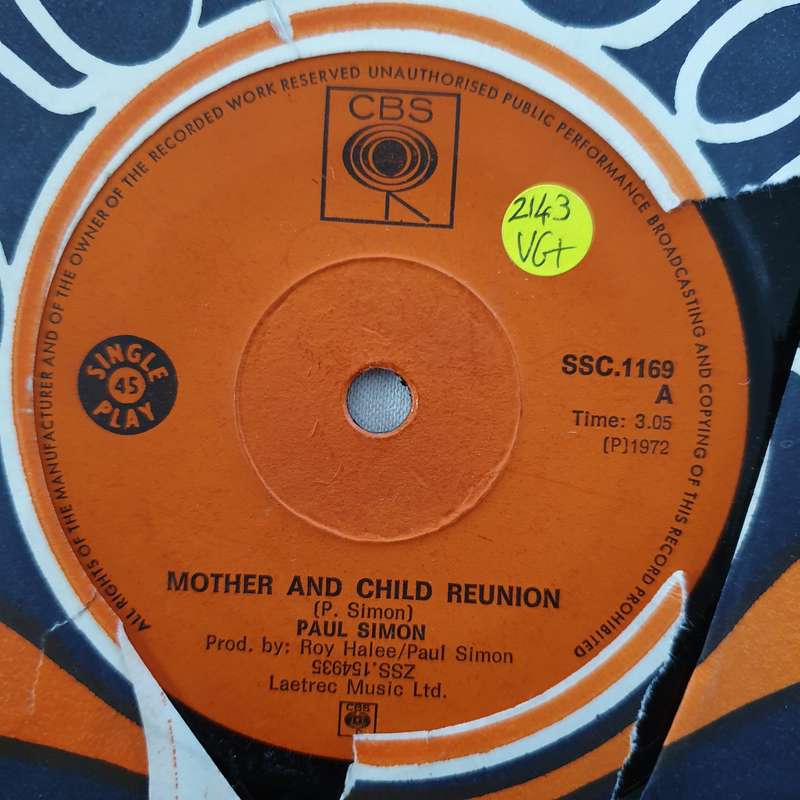 Paul Simon  Mother And Child Reunion - Vinyl 7" Record - Very-Good+ Quality (VG+)