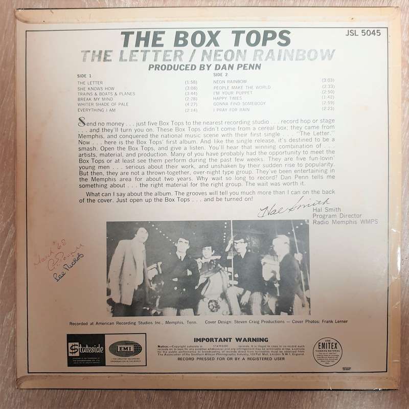 The Box Tops  The Letter / Neon Rainbow - Vinyl  LP Record - Opened  - Very-Good Quality (VG)