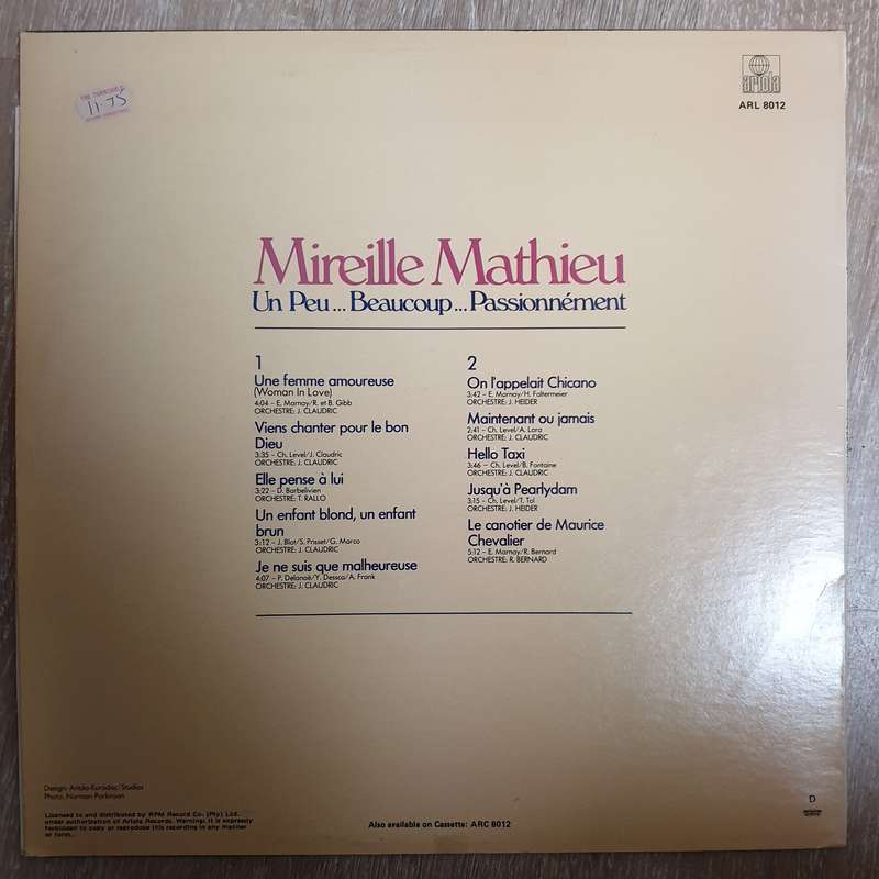 Mireille Mathieu  Un Peu... Beaucoup... Passionnement... - Vinyl LP Record - Very-Good+ Qua...