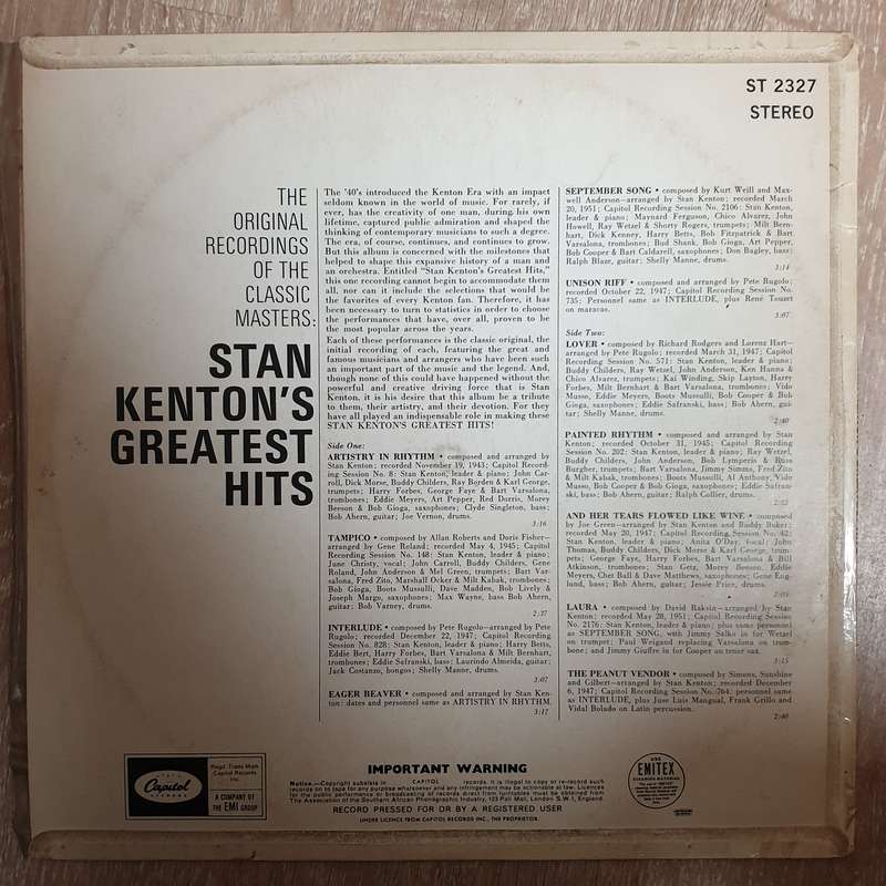Stan Kenton - Stan Kenton's Greatest Hits - Vinyl LP Record - Very-Good+ Quality (VG+)