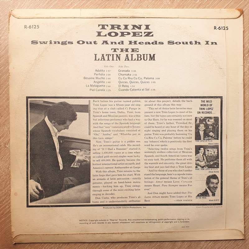 Trini Lopez - The Latin Album - Vinyl LP Record - Opened  - Very-Good- Quality (VG-)