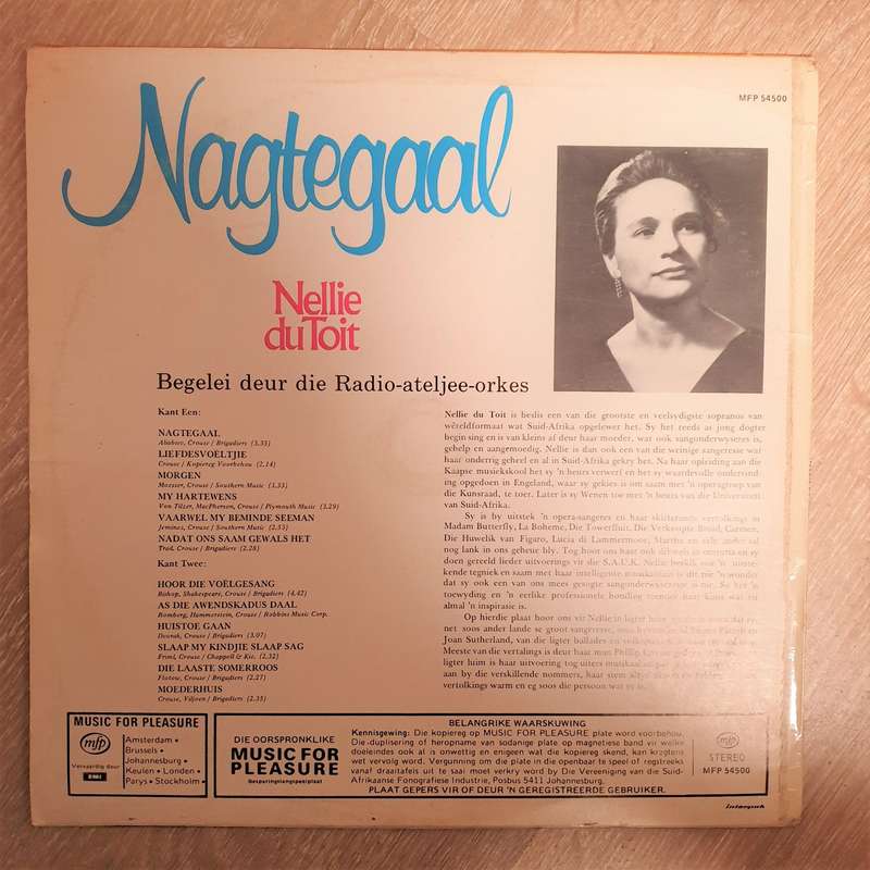Nagtegaal - Nellie du Toit - Vinyl LP Record - Very-Good Quality (VG)