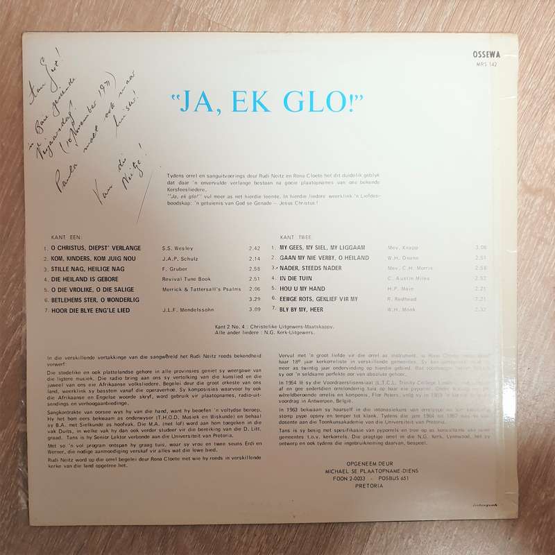 Rudi Neitz - Ja, Ek Glo (Autographed) - Vinyl LP Record - Very-Good+ Quality (VG+)
