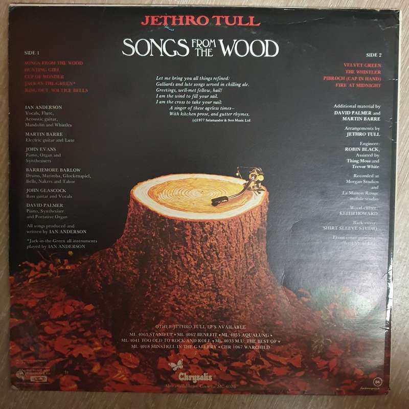 Jethro Tull - Songs from the Wood - Vinyl LP Record - Very-Good- Quality (VG-)