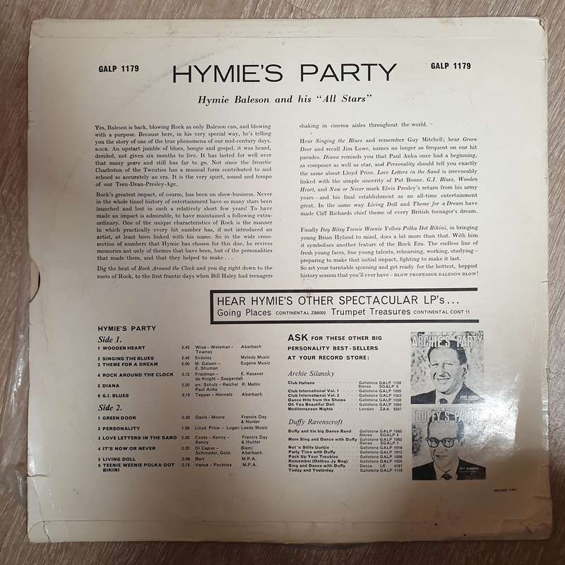 Hymie Baleson & The All Stars - Hymie's Party -  Vinyl LP Record - Very-Good- Quality (VG-)