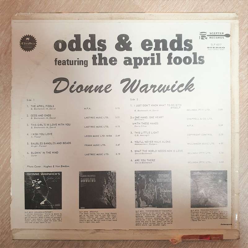 Dionne Warwick  Odds And Ends - Vinyl LP Record - Very-Good- Quality (VG-)
